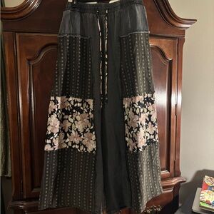 Boho Floral Patchwork Wide Leg Pants Size Large